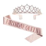 SYGA Birthday Queen Sash & Rhinestone Tiara Kit - 21st 30th Birthday Gifts Birthday Sash for Girl Women Birthday Party Supplies Reusable Pary Favour- Rose Gold