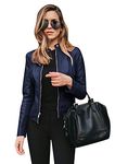 YMING Women Casual Faux Leather Jacket Spring Fall Motorcycle Outwears Oversized Bike Coat Navy Blue 4XL