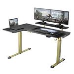 L Shaped Electric Height Adjustable Standing Desk Keyboard Tray,61" Stand Up Corner Computer Desk,Dual Motor Sit Stand Home Office Desk with Monitor Riser Memory Preset Mouse Pad RGB Lights