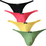 iKingsky Men's Sexy Pouch G-String Underwear Low Rise Y-Back Thong Panties (Large, 4 Pack)