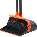 Broom with Dustpan Combo Set,No Bending Broom and Dustpan Set with Adjustable Long Handle,Upright Standing Dust Pan with Rubber Lip and Teeth,Stand-Up Storage Dustpan with Large Hanging Holes