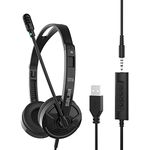 Headset with Microphone for Laptop, 3.5mm USB PC Headphone with Noise Cancelling Mic & Audio Controls for Skype, Office, Most Smartphones, Call Center, Clear Chat, Ultra Comfort - Black