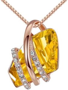Leafael Mothers Day Gifts Wish Stone Pendant Necklace with Citrine Yellow Birthstone Crystal for November, 18K Rose Gold Plated, 18" + 2" Chain