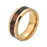 Daesar Men Stainless Steel Ring Wedding Rings 8MM Beveled Edge Wooden Inlaid Gold Ring Size P 1/2