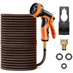 VonHaus Expandable Garden Hose – 100FT Flexible Hose Pipe with 10-Pattern Spray Nozzle & 1/2" and 3/4" Brass Fittings – 4-Layer Latex Kink Free Design Wall Mounted Heavy Duty Retractable Water Hose
