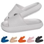 HOPEME Cloud Sliders Women Men Cushiony Slippers with Thick Outsole, Anti-Slip and Waterproof Pillow Sliders for Bathroom, Pool and Outdoor, Grey 5.5-6.5