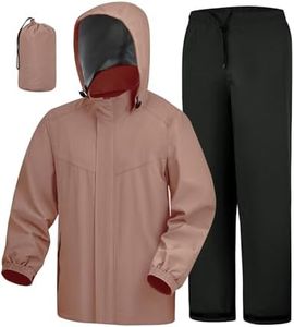 iCreek Rain Suit Waterproof Hooded Rain Gear Breathable Lightweight Packable Rain Jacket Pants Men Women for Hiking Fish Golf (Light Pink, 3XL)