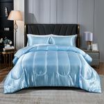 Satin Comforter Set Queen Silk Like Blue Bedding Set Luxury Hotel Silky Bed Home Deocr Sexy Silky Down Comforter Baby Blue Bed Set