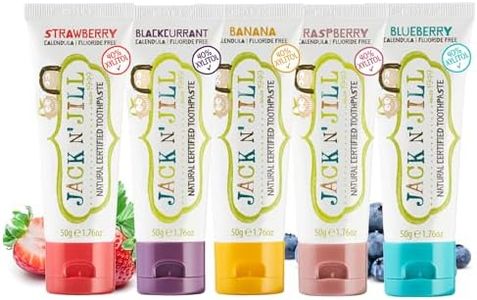 Jack N’ Jill Natural Toothpaste; Mixed Fruit Basket, Strawberry, Banana, Blueberry, Blackcurrant, Raspberry, Vegan, SLS Free, Yum! 5-Pack