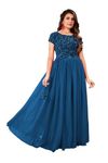 Rebika Trendz Elegant Women's Gown with Sequins Work | Velvet Bodice & Net Flare | Short Sleeve, Boat Neck | Perfect for Parties & Special Occasions Blue