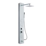 KEOKBON Shower Tower Panel 130cm, Shower Panel Column Tower System with 20 x 20 cm Rainfall, Adjustable Massage Jet, Bathtub Tap, Handspray, White Tempered Glass and 304 Stainless Steel