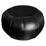 Louis Donné Premium Artisanal Leather Pouffe, Handmade Unstuffed Ottoman Pouf Cover, Footstool, Round Pouffe Foot Stool Floor Cushion （black）…