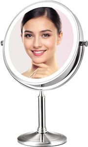 VESAUR 9" Large 5000mAh Rechargeable Cordless Lighted Makeup Mirror, 1X 10X HD Undistorted Magnifying Mirror with Light 3 Color Dimmable, 360° Rotation Seamless Travel Vanity Mirror Detachable- Nickel