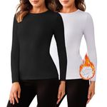 QOMEWA Women's Thermal Long Sleeve Shirts 2 Pack Round Neck Thermal Tops Slim Fit Soft Lightweight Thermal Base Layer Tops