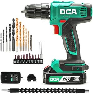 DCA Cordless Drill Set, 354 in-lbs Torque, 3/8" Keyless Chuck, Electric Power Drill with 2.0Ah Battery and Charger,18+1 Position,25-Piece 20V Drill Driver Kit, ADJZ2035