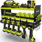 Toolganize Garage Power Tool Storage Organiser - Workshop Wall Mounted Storage Rack & Charging Station - Premium Heavy Duty for Workshop & Garage Tools - Large 6-Pack Size - Ryobi Acid Green.