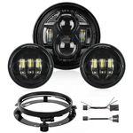 Nilight 7 Inch Motorcycle LED Headlight 4.5 Inch Fog Lights Auxiliary DOT Kit Compatible with Harley Davidson Electra Street Glide Fat Boy Road King Heritage Softail CVO, Black