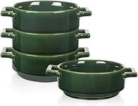 Vicrays Ceramic Soup Bowls with Handles, 24 Oz Porcelain Soup Crocks for French Onion Soup, Cereal, Beef Stew, Chill, Pasta, Pot Pies, Microwave and Oven Safe, Set of 4 (Green)