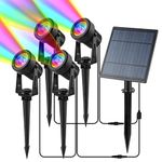 CORESLUX Solar Spot Lights Outdoor Garden RGB Solar Spotlights Color Changing Garden Uplighters Solar SpotLights Outdoor IP65 Waterproof Decorative Lighting for Garden Yard Lawn Path 4 in 1