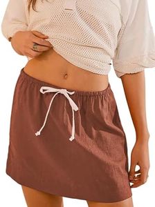 EsheSy Womens Cotton Linen Mini Skirts Drawcord Waist Short A-Line Skirts with Pockets(Rust-XS)