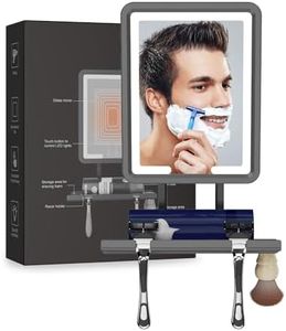 DeLanges LED Fogless Shower Mirror for Shaving - Heated Fog Free, 3 Dimmable Lights, 360° Adjustable, Rechargeable - with Storage Tray, Razor & Shaving Brush Holders