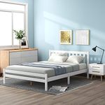 Merax Double Bed Frame,Wood Bed Frame,4ft6 Double Bed Frame For Adults, Kids, Teenagers,135 x 190 cm (White)