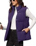 MAGCOMSEN Button Down Puffer Vest Women Lightweight Warm Bubble Padded Gilet Stand Collar Athletic Casual Quilted Puffy Vests Trendy Purple