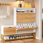 YITAHOME Shoe Cabinet with 2 Flip Drawers for Entryway, Large Shoe Storage Cabinet with Shoe Storage Bench, Hidden Narrow Shoe Rack with Door Shoe Storage Organizer for Living Room, White