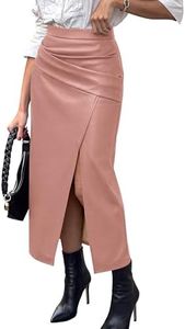PRETTYGARDEN Faux Leather Long Skirts for Women Pink,XXL