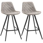 HOMCOM Counter Height Bar Stools Set of 2, Microfiber Cloth Bar Chairs with Metal Leg, Padded Seat, Counter Stools for Kitchen Island, Grey