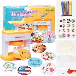 Newest Badge Maker for Kids, 55 mm (2.16 inch) DIY Pin Button Maker Press Machine Badge Punch Kit with 48 pcs Button Parts Pictures Circle Cutter Present Installation-Free