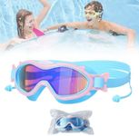 Kids Swim Goggles, Anti Fog Swimming Goggles for Children 3-16, Wide View HD Large Frame Waterproof Pool Goggles for Kids Boys Girls (Blue & Pink)