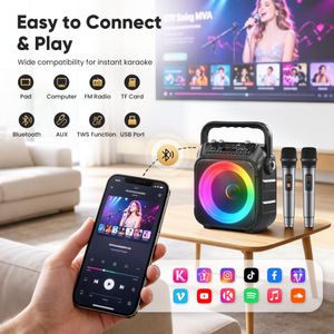 Karaoke Machine with 2 Wireless Microphones – Portable Bluetooth Speaker