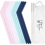 12 Pack Reusable Silicone Drinking Straws - Regular Size - Long Flexible Straws with 2 Cleaning Brushes for 20oz/30oz Tumblers