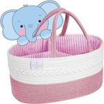 KiddyCare Baby Diaper Organizer Basket for Car Travel Caddy for Baby Storage Cart, Portable Baby Diaper Caddy, Diaper Caddy for Babies Diaper Cart Organizer Bins for Changing Table Pink X-Large