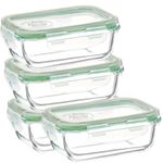 Amazon Brand - Solimo Borosilicate Glass Rectangle Container with Air-Vent Lid for Kitchen/Tiffin (420ml Each) | Airtight & Leak-Proof | Freezer, Microwave & Dishwasher Safe (Set of 4) (Transparent)