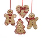 Gingerbread Men, Tree and Heart Ornament - 4 Assorted: 2 Ea Gingerbread Man and 1 Each Tree and Heart