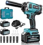 GEVEELIFE 850N.m (640Ft-lbs) Brushless Impact Wrench, 1/2" Cordless Impact Gun w/ 2x 5.55Ah Battery, 2h Fast Charger & 6 Sockets, 3300RPM Power Impact Driver for Car/DIY Furniture/Lawn Mower