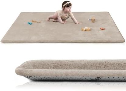 Baby Play Mat for Floor,Extra Large 79"×118" Tummy Time Mat,Thicker Memory Foam Mats for Toddler,Infant,Kids,Water Repellent Ultra Soft Coral Velvet,Non-Slip Backing Safe for Crawling(Beige)