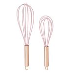 COOK WITH colour Silicone Whisks for Cooking, Stainless Steel Wire Whisk Set of Two - 10" and 12", Heat Resistant Kitchen Whisks, Balloon Whisk for Nonstick Cookware - Rose Gold and Pink