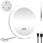 30X Magnifying Mirror with Lights, Makeup Magnifying Mirror with Lights & Suction Cups, 30x Travel Makeup Mirror with Magnification Lighted 30x Magnification 4inch Compact Magnifying Mirror for Makeup