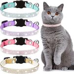 Weewooday 4 Pieces Rhinestones Cat Collars Breakaway Cat Collar with Bell Bling Pet Collars with Soft Velvet, 4 Colors (S, Purple, Blue, Gold, Pink)