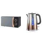 Russell Hobbs RHM1727RG RH1727RG Microwave, Steel, 700 W, 17 liters, Rose Gold & 25113 Eclipse Polished Stainless Steel and Copper Sunset Ombre Electric Kettle, 3000 W, 1.7 Litre