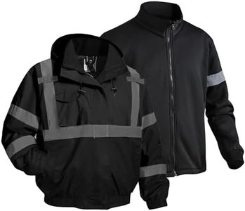 DPSAFETY 3 in 1 Safety jacket,Reflective high Visibility Hooded jacket,Hi Vis Bomber Jacket shell and fleece lining,Waterproof,ANSI Class 3 Black,2XL