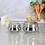 Sumeet Stainless Steel Handi Shape Big Size Canisters/Dabba/Storage Containers Set for kitchen with Transparent See Through Lid, 11.6cm & 14.5cm Dia, 800ml & 1400ml, Pack of 2, Silver