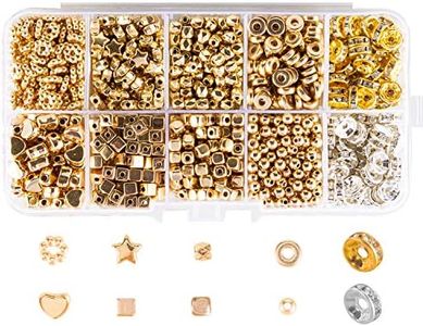 Deoot 1240 PCS 8 Styles Gold Spacer Beads with Rondelle Rhinestone Spacer Beads for Jewelry Making Bulk Charm Bracelet Necklaces