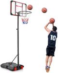 COSTWAY 8ft Basketball Backboard Hoop Net Set, 193-248cm Height Adjustable Basketball Stand with Wheels, Ball Storage, for Kids, Junior and Adult