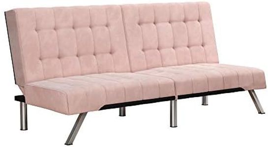 DHP Emily 71 Inch Futon Sofa Bed Fabric, Armless Upholstered Couch Sleeper with Tufted Back and Seat, Mid-Century Modern, Pink Velvet