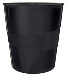 Leitz Waste Paper Bin, 15L Capacity, 100% Recyclable, Blue Angel Certfied, Recycle Range, Black, 53280095