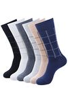 BALENZIA Men's Check Patterned Crew Length Cotton Socks (Free Size)-Combo Pack of 6